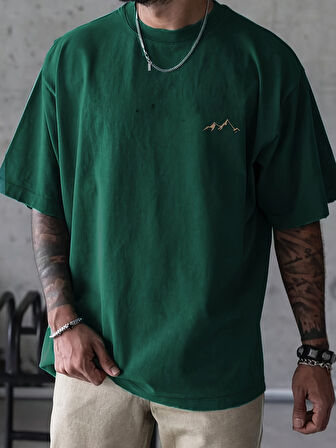 Unisex Dağ Baskılı Oversize Tshirt