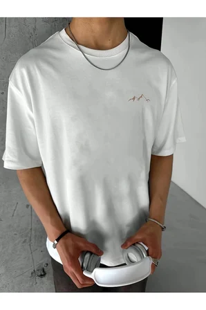 Unisex Dağ Baskılı Oversize Tshirt