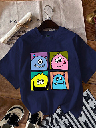 Unisex Canavarlar Baskılı Tasarım Tshirt