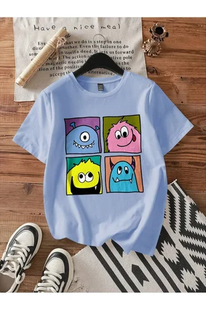 Unisex Canavarlar Baskılı Tasarım Tshirt