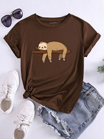 Unisex Dalda uUykuya Dalan Maymun Baskılı Oversize Tshirt