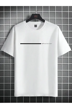 Unisex Çizgili Whatever Baskılı Oversize Tshirt
