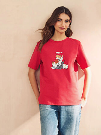 Unisex Meow Baskılı Tasarım Tshirt