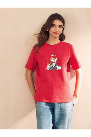 Unisex Meow Baskılı Tasarım Tshirt