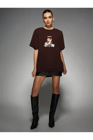 Unisex Meow Baskılı Tasarım Tshirt