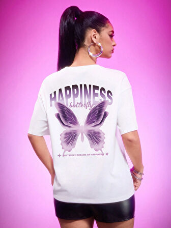 Unisex Happiness Baskılı Tasarım Tshirt