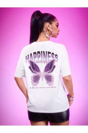 Unisex Happiness Baskılı Tasarım Tshirt