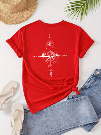 Unisex Yön Gösteren Baskılı Tasarım Tshirt