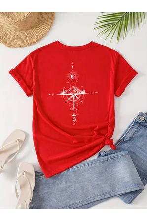 Unisex Yön Gösteren Baskılı Tasarım Tshirt