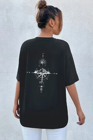 Unisex Yön Gösteren Baskılı Tasarım Tshirt