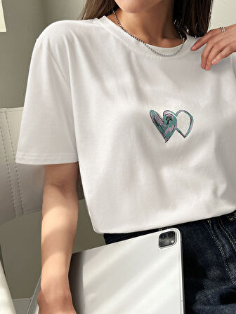Kalp Baskılı Tasarım Tshirt