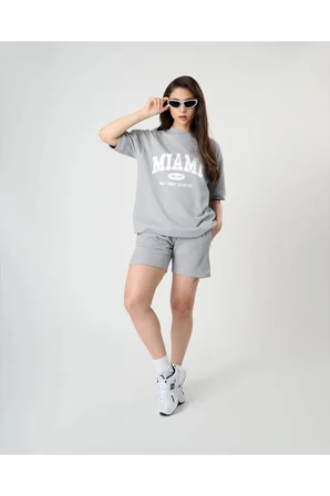 Pamuklu Miami Baskılı Oversize T-shirt