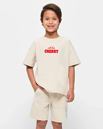 Çocuk Cherry Baskılı Pamuklu Tshirt
