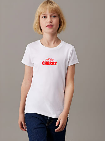Çocuk Cherry Baskılı Pamuklu Tshirt