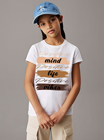 Çocuk Pozitif Zihin baskılı Pamuklu Tshirt