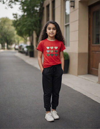 Çocuk Kalp Baskılı Eşofman Takımı