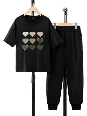 Çocuk Kalp Baskılı Eşofman Takımı