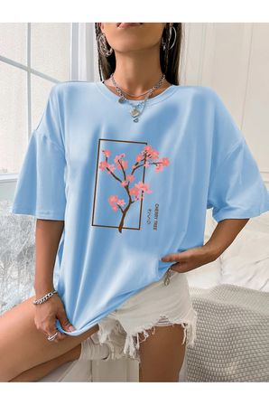 Unisex Kiraz Ağacı Baskılı Tasarım Tshirt