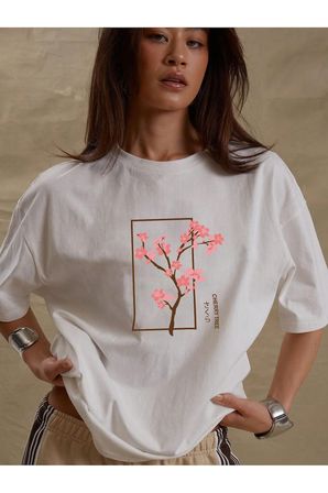 Unisex Kiraz Ağacı Baskılı Tasarım Tshirt