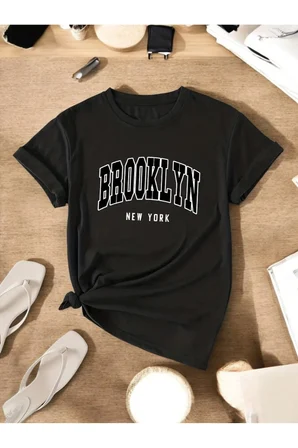 Unisex Brooklyn New York Baskılı Tasarım Tshirt