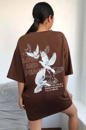 Love And Peace Baskılı Unisex Oversize Tshirt