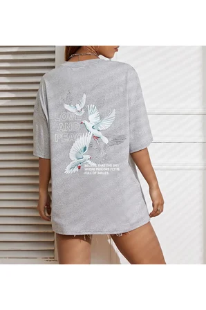 Love And Peace Baskılı Unisex Oversize Tshirt
