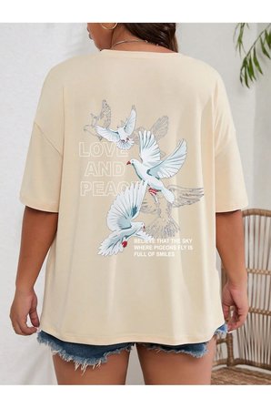 Love And Peace Baskılı Unisex Oversize Tshirt