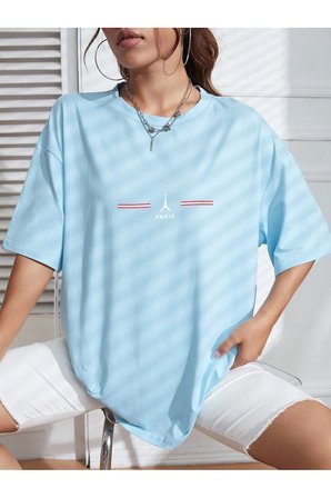 Unisex Paris Baskılı Oversize Tshirt