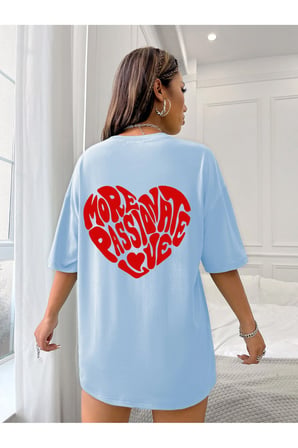 Unisex Yazılı Kalp Baskılı Tasarım Tshirt