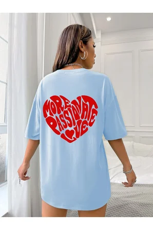 Unisex Yazılı Kalp Baskılı Tasarım Tshirt