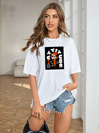 Unisex Attitude Tasarım Basklı Tshirt
