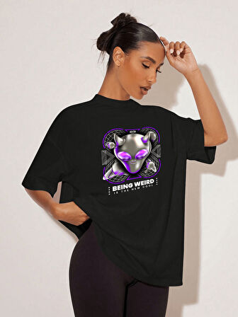 Unisex Being Weird Tasarım Basklı Tshirt
