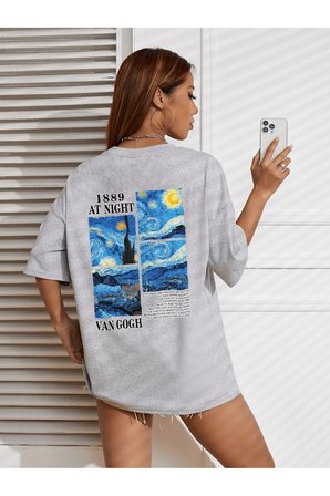 Unisex Van Gogh Baskılı Oversize Tshirt