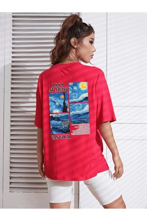 Unisex Van Gogh Baskılı Oversize Tshirt