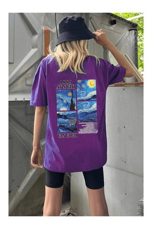Unisex Van Gogh Baskılı Oversize Tshirt