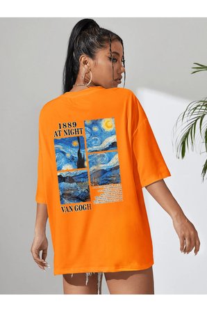 Unisex Van Gogh Baskılı Oversize Tshirt
