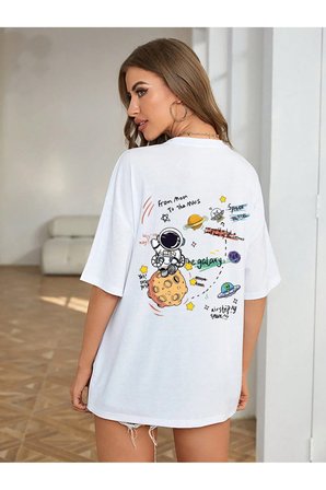 Unisex Galaksi Tasarım Basklı Tshirt