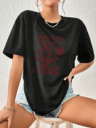 Beyaz Born to Reat Baskılı Oversize T-Shirt