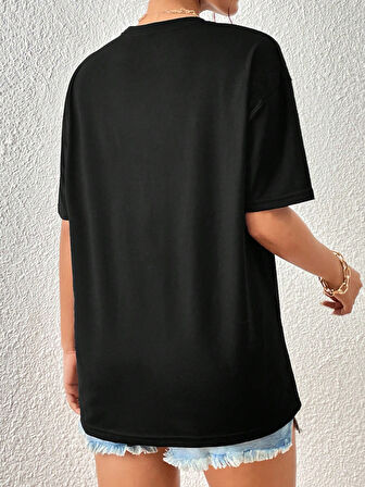 Beyaz Born to Reat Baskılı Oversize T-Shirt