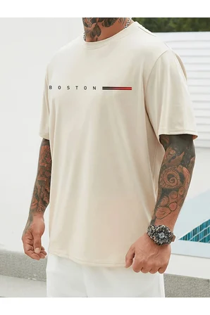 Unisex Boston Tasarım Basklı Tshirt