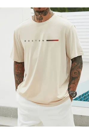 Unisex Boston Tasarım Basklı Tshirt