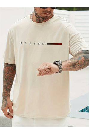 Unisex Boston Tasarım Basklı Tshirt