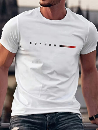 Unisex Boston Tasarım Basklı Tshirt