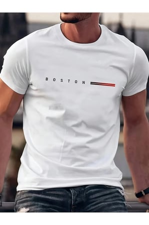 Unisex Boston Tasarım Basklı Tshirt