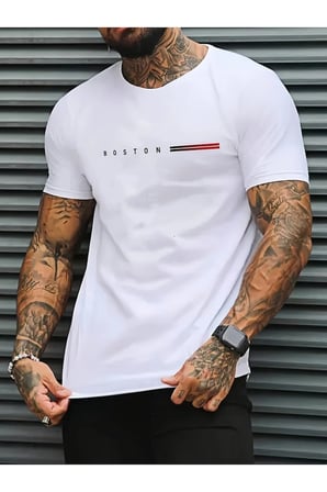 Unisex Boston Tasarım Basklı Tshirt