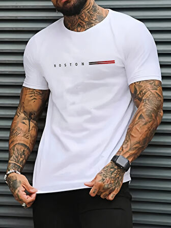 Unisex Boston Tasarım Basklı Tshirt
