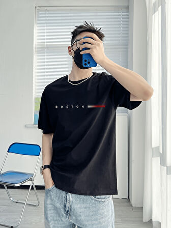 Unisex Boston Tasarım Basklı Tshirt