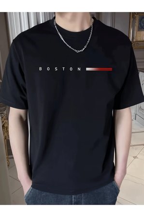 Unisex Boston Tasarım Basklı Tshirt