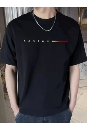 Unisex Boston Tasarım Basklı Tshirt