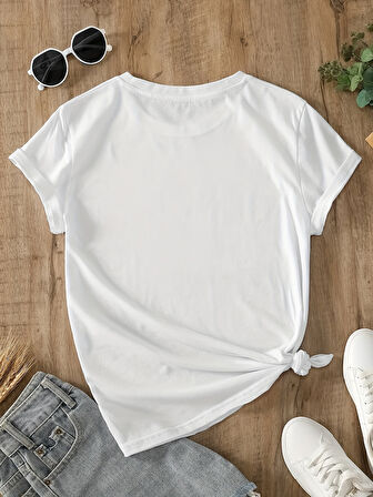 Unisex Sevimli Kedi Patili Kalp Tasarım Basklı Tshirt